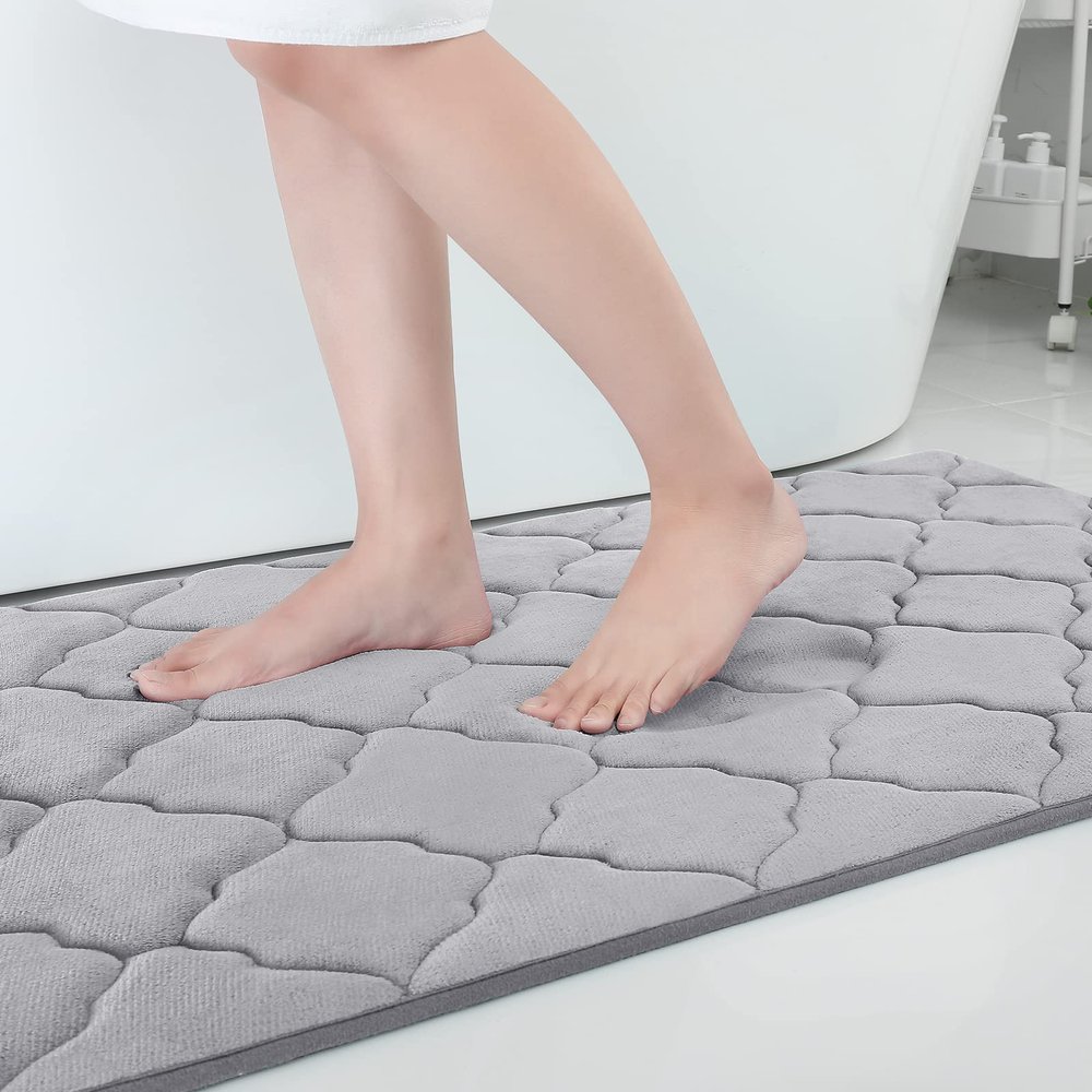 OLANLY Memory Foam Bath Mat Rug 40x32, Ultra Soft and Absorbent Bathroom Rugs, Non-Slip, Comfortable, Machine Washable Bath Carpet for Bathroom Floor, Tub, Shower and Home Decor Accessories, Grey