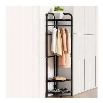 Metal Clothing Rack with 3 Shelves 4 Hanger Hooks Corner Coat Rack Stand Hall Trees with 2 Pants Hanger for Entryway Bedroom Living Room (Color : White A, Size : 37 * 37 * 174cm) (Black B 37