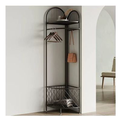 Clothes Rail Wardrobe Storage Coat Rack Stand Storage Shelves with 1 Storage Basket and 3 Hook for Hats Backpacks Hallway Porch (Color : Black, Size : 40 * 40 * 180cm) (Black 40 * 40 * 180cm)