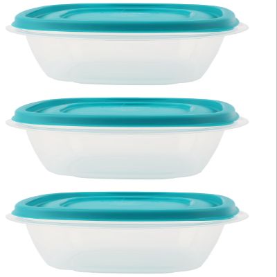 Utensilux Bundle Rubber Maid Food Storage Containers 2 Cup Food Storage Containers 7 Piece Set, Teal Easy Find Lids, 3 Containers, 3 Lids Chalk Pen And 4 Chalk Labels