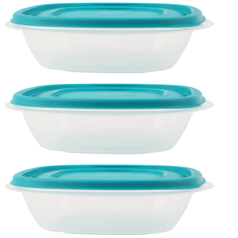 Utensilux Bundle Rubber Maid Food Storage Containers 2 Cup Food Storage Containers 7 Piece Set, Teal Easy Find Lids, 3 Containers, 3 Lids Chalk Pen And 4 Chalk Labels