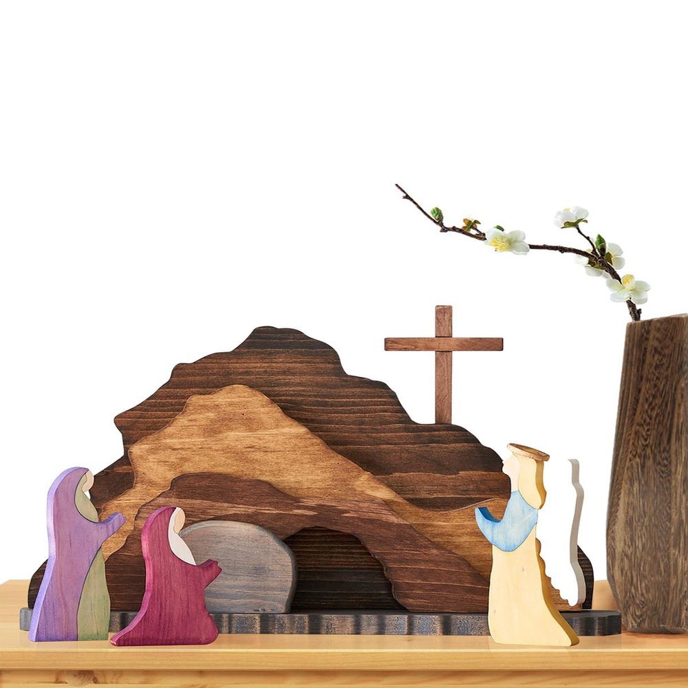 Lyxaof Easter Tiered Tray Decor Jesus Empty Tomb Kit Wooden Religious Signs