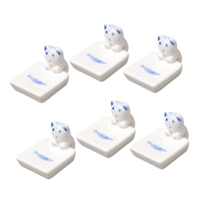LABRIMP 6pcs Cute Ceramic Kitten Chopsticks Rest Holder Japanese Style Cartoon Design for Spoons Forks and Chopsticks Tableware Accessory to Keep Your Table Clean and Organized
