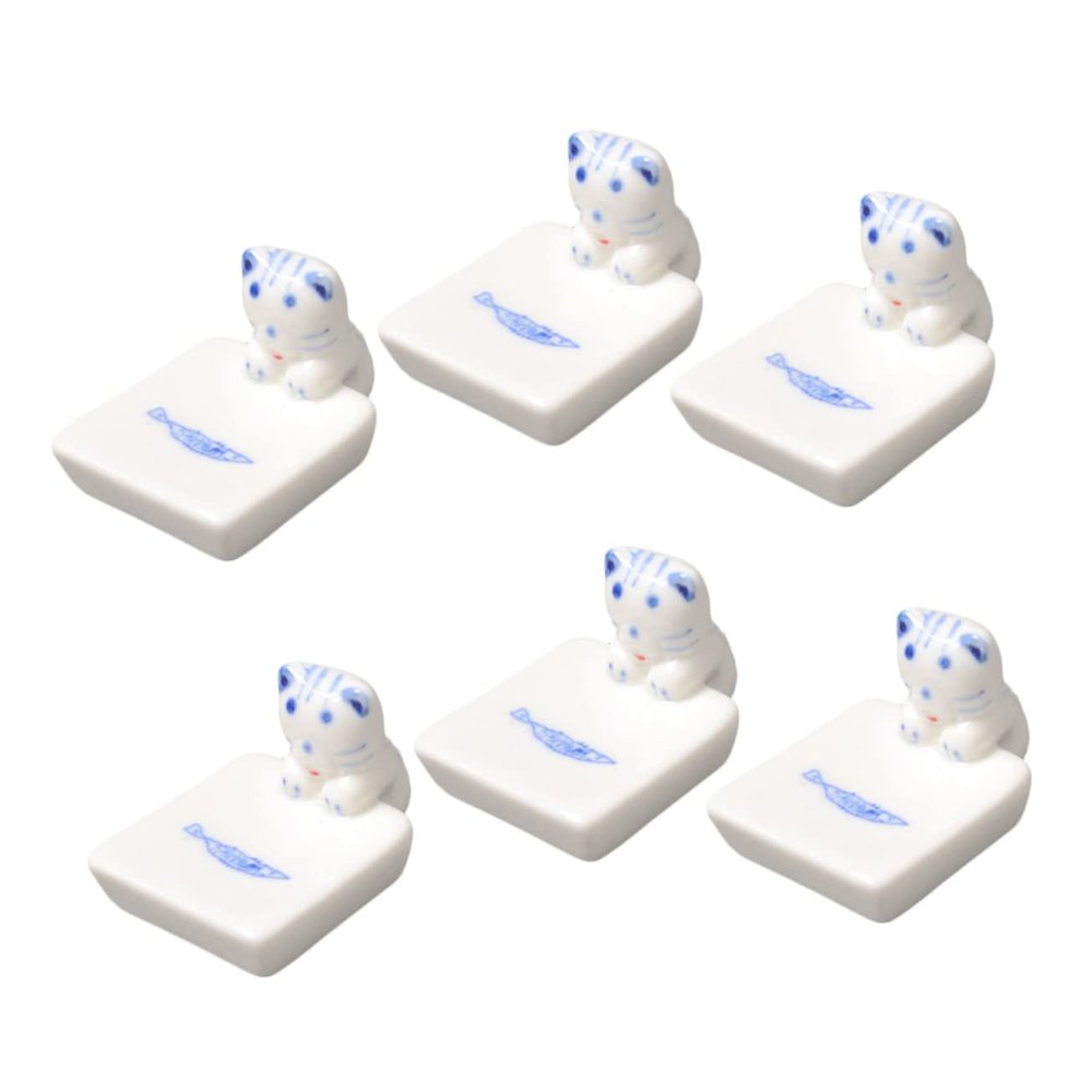 LABRIMP 6pcs Cute Ceramic Kitten Chopsticks Rest Holder Japanese Style Cartoon Design for Spoons Forks and Chopsticks Tableware Accessory to Keep Your Table Clean and Organized