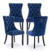 SoarTalent Velvet Upholstered Dining Chairs Set of 4, Modern Style Kitchen Side Chairs with Nailhead Trim and Wood Legs,Metal Pulling Ring for Dining Room Living Room(Blue,Set of 4) view 4
