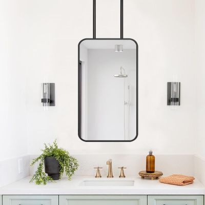 Lonmrrton Ceiling Hanging Rectangular Mirror with Black Metal Frame and Boom, Creative Decorative Mirror Floating Bathroom Vanity Makeup Mirror for Home or Hotel (Size : 40cmx60cm)
