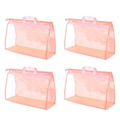 PATIKIL Handbag Dust Bags, 4 Pack Clear Purse Storage Organizer XL Size PVC Dustproof Handbag Cover Transparent Purse Protector for Closet Rack Wardrobe, Pink