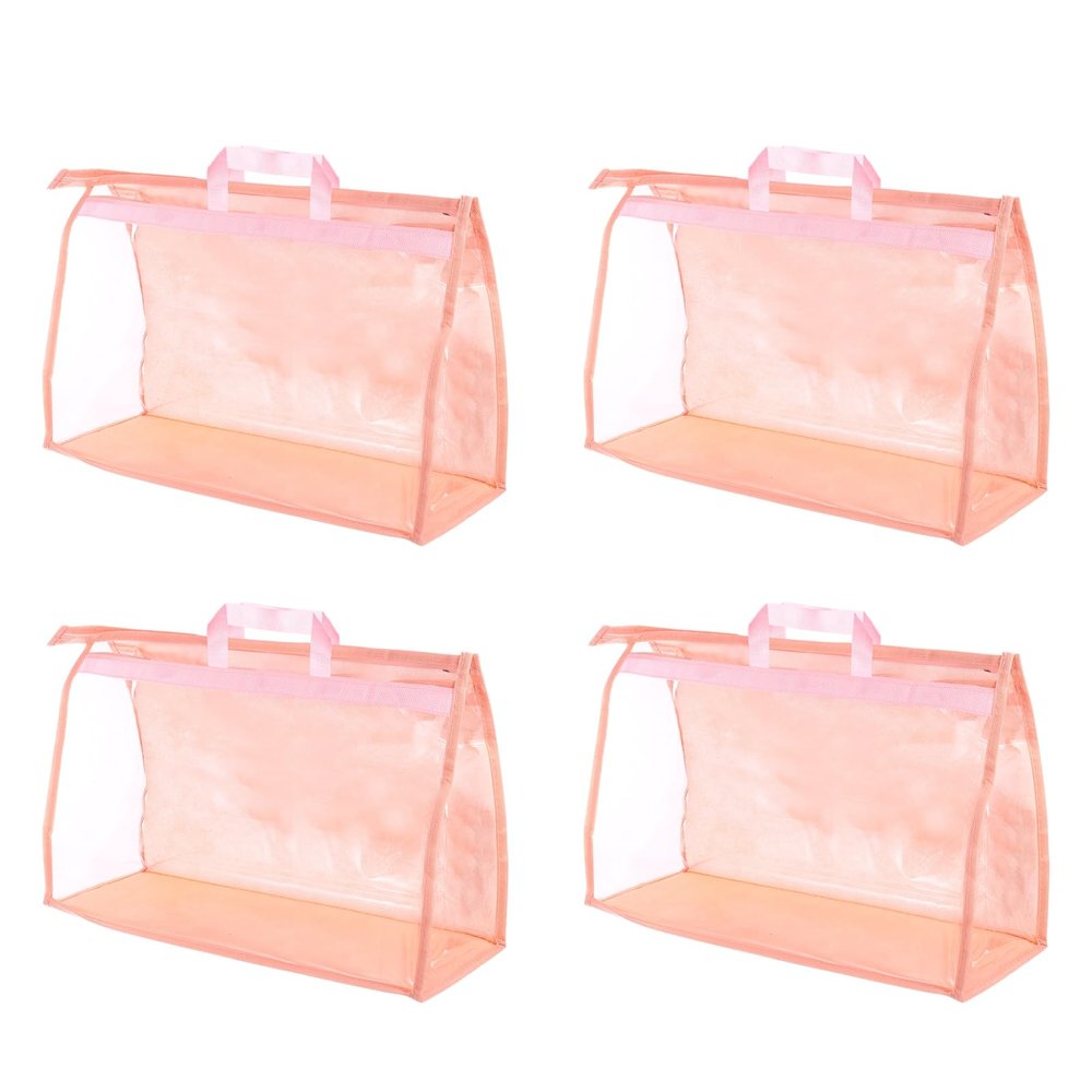 PATIKIL Handbag Dust Bags, 4 Pack Clear Purse Storage Organizer XL Size PVC Dustproof Handbag Cover Transparent Purse Protector for Closet Rack Wardrobe, Pink