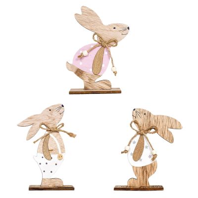 Easter Wooden Bunny Standing Tabletop Ornament, Rabbit Sign Tabletop Ornament, Rabbit Ornament Bunny Spring Decor Easter Wood Tabletop Ornament (3 Pcs)