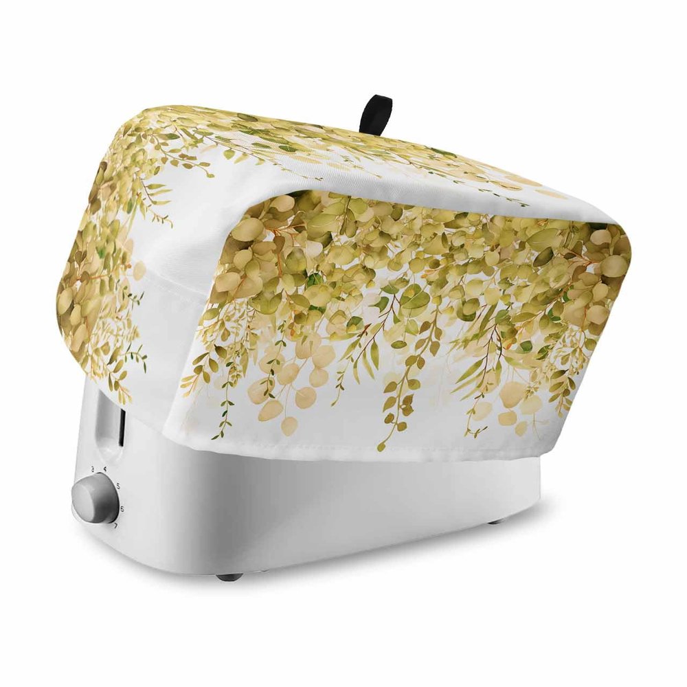 2 Slice Toaster Cover Dustproof Kitchen Small Appliance Cover Watercolor Spring Plant Eucalyptus Leaves Dust Cover Polyester Bread Machine Cover Protector with Loop for Standard 2 Slice Toasters