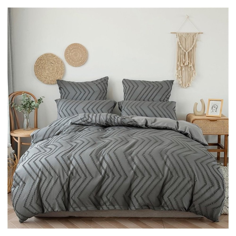 QuKan Bed, Solid Color Striped Cut Floral Bedding Set Romantic Patchwork Comforter Set with Pillow Cases Home Duvet Cover, Queen, MM-102