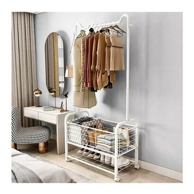 Heavy Duty Clothes Rail Metal Coat Rack Stand with Storage Basket Metal and Storage Shelves for Home Office Hallway Bedroom (Color : White, Size : 60 * 40 * 170cm) (White 120 * 40 * 170cm)