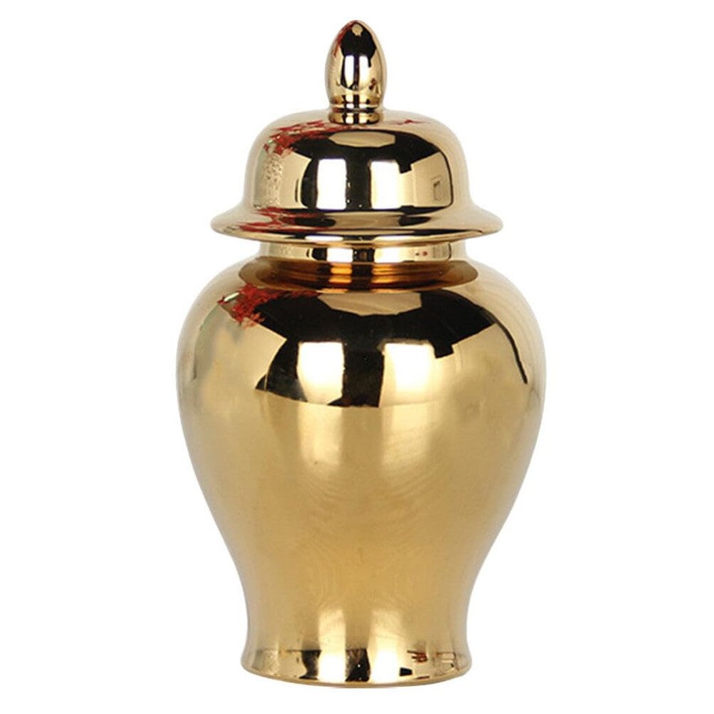 ABOOFAN Ceramic Ginger Jar,Handicraft Flower Vase with Lid Ginger Jar with Lid Home Decor Loose Tea Storage Pot Tea Sugar Container Storage Gold XS