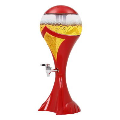 3L Beer and Beverage Dispenser With Ice Tube - Plastic Water, Juice, Lemonade Drink Tower for Parties (Red)