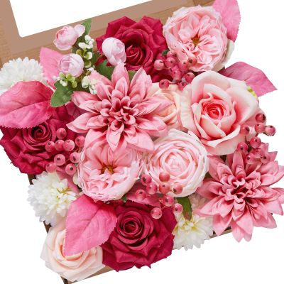 Serwalin 2Pcs Artificial Flowers Hot Pink Fake Flowers for Home Decor Silk Flowers for DIY Flowers for Decorations Table Centerpieces Cake Flowers Wedding Flowers Spring Flowers