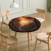 Barsada Sunset and Forest Orange Print Elastic Edged Round Tablecloth, Waterproof Oil-Proof Table Cover, for Indoor Kitchen Dinning Room Fit for 60"" Table, GQ-SBZB-2402Lia1513-D170 view 2