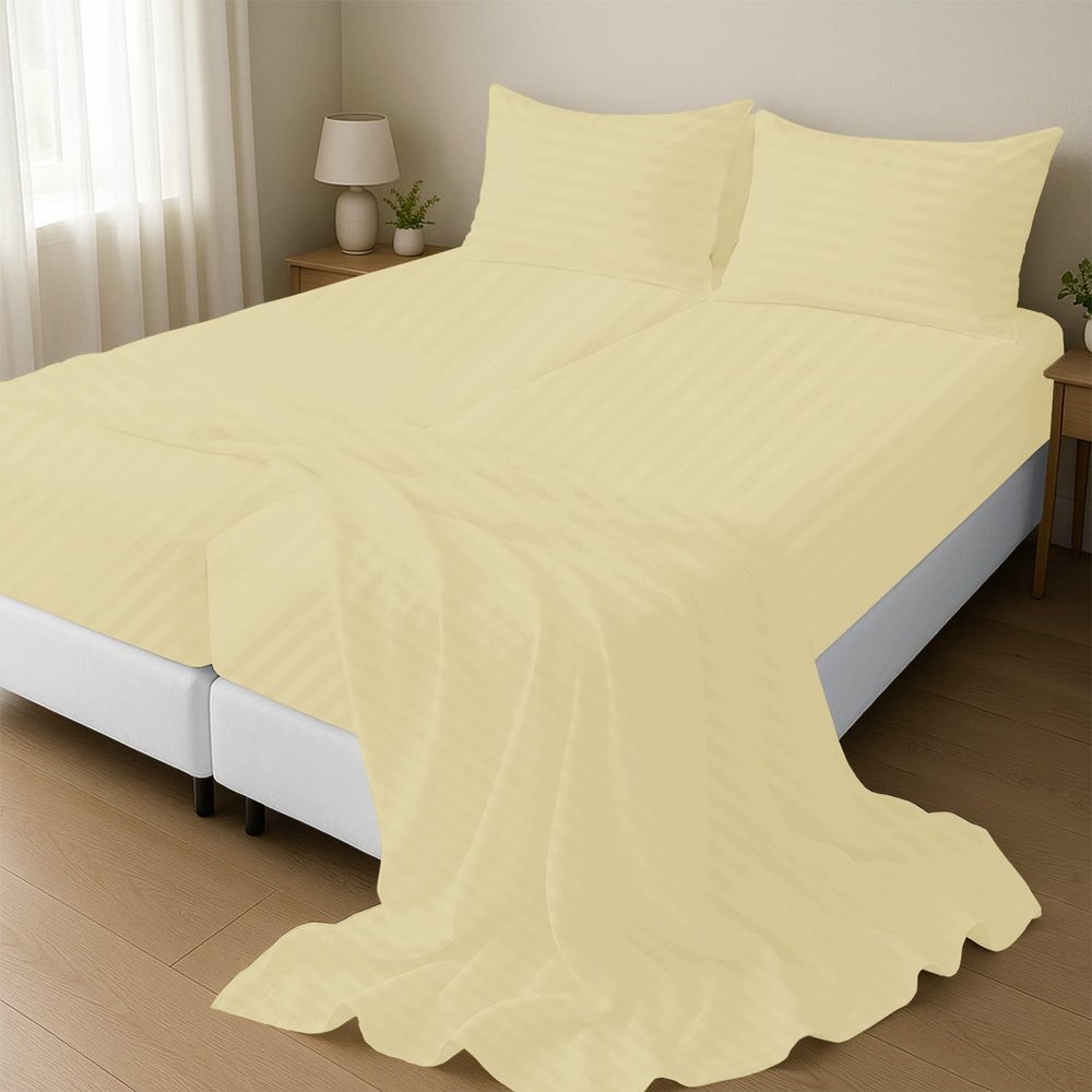 1000 Thread Count Split Sheet Set 5 Piece Split California King Sheets for Adjustable Beds 100% Egyptian Cotton 18" Deep Pocket Adjustable Bed Sheets Split California King Size - Ivory Stripe
