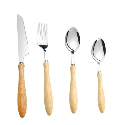 Wood Silverware Set for 6 Luxury Fine Wooden Handle Flatware Set 24 Pieces Elegant Tableware Set 18/10 Stainless Steel Cutlery Set Utensil Sets for Home Restaurant Dishwasher Safe Mirror Finish
