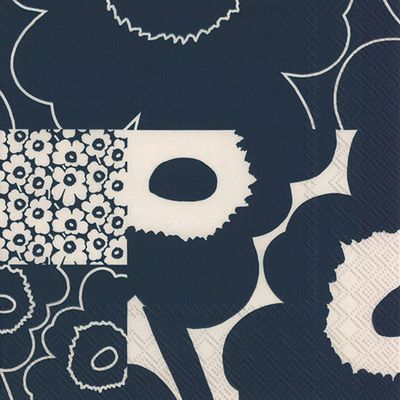 IHR Ideal Home Range Party Napkins Marimekko Disposable 3-Ply Paper Lunch Napkin Pack, 6.5" x 6.5", Unikko Kollaasi (Dark Blue), 20-Count
