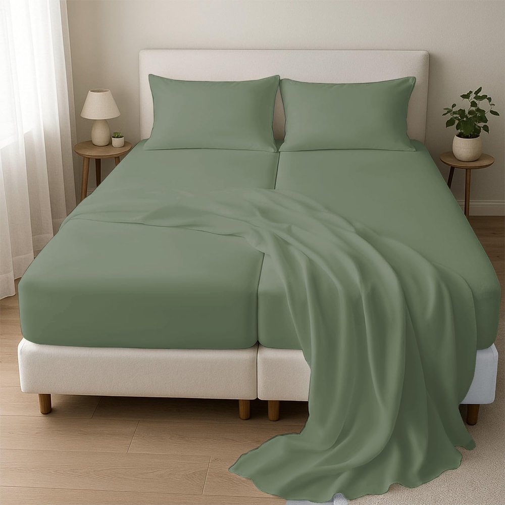1000 Thread Count Split Sheet Set 5 Piece Split King Sheets for Adjustable Beds 100% Egyptian Cotton 15" Deep Pocket Adjustable Bed Sheets Split King Size - Sage Solid