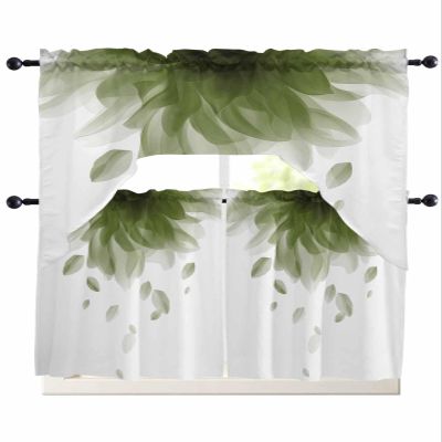 Abstract Sage Green Floral Swag Curtains Valance Tier Set, Rod Pocket Curtain Drapes for Bedroom Kitchen Curtains Over Sink 3 Piece Set Minimalism Art Watercolor Printed Swag Valances 24 inches Tiers
