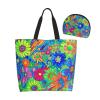 GTEVUTS Hippie Flower Rainbow Grocery Tote Bag with Handles Pocket-Aesthetic Large Beach Tote Shoulder Bag -Reusable Heavy Duty Shopping Bag for Travel Outdoor Work (with Zipper Coin Purse) view 1