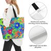 GTEVUTS Hippie Flower Rainbow Grocery Tote Bag with Handles Pocket-Aesthetic Large Beach Tote Shoulder Bag -Reusable Heavy Duty Shopping Bag for Travel Outdoor Work (with Zipper Coin Purse) view 3