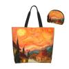 GTEVUTS Country Starry Oil Painting Grocery Tote Bag with Handles Pocket-Aesthetic Large Beach Tote Shoulder Bag -Reusable Heavy Duty Shopping Bag for Travel Outdoor Work (with Zipper Coin Purse) view 1