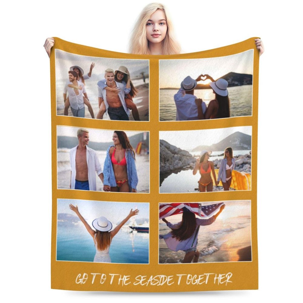 Xswzaqolk Custom Blankets with Picture Text Design Your Own Personalized Flannel Throw Blankets for Birthday Christmas Halloween Fathers Mothers Valentines Day Gift, 6 Photos Style2, 71"x91"