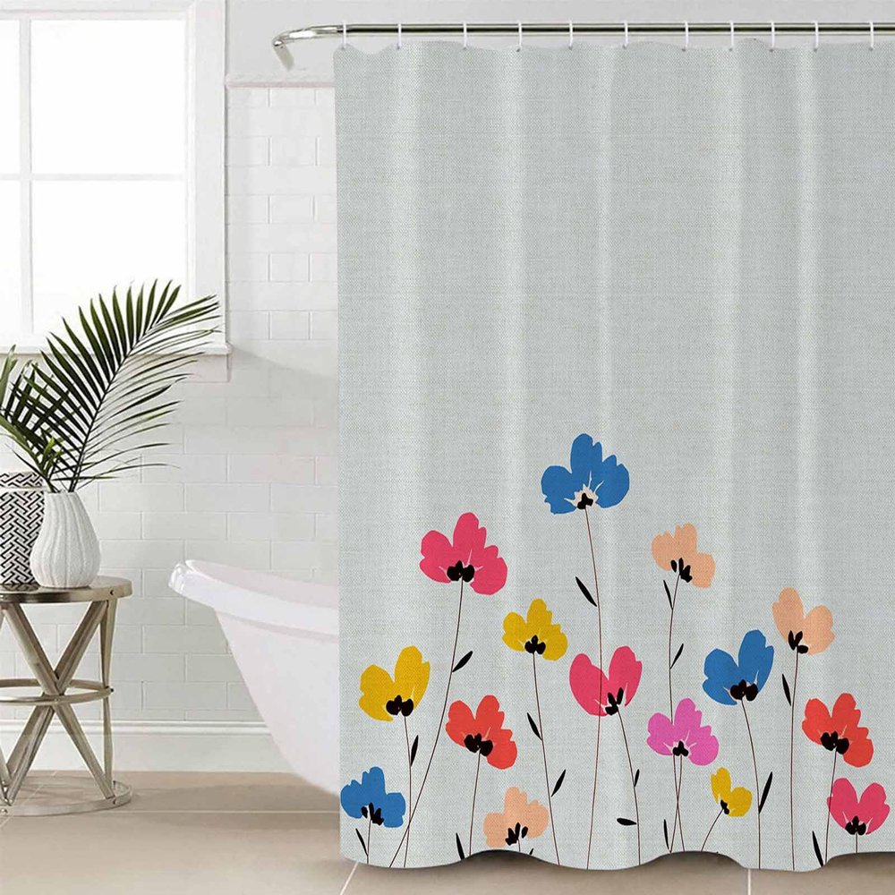 Double Love Spring Summer FloralBathroom Curtain 78 Inch Shower Curtain with Hooks, Waterproof Polyester Bath Curtain Washable Bathtub Curtain Farmhouse Wildflower Herb 72''x 78''