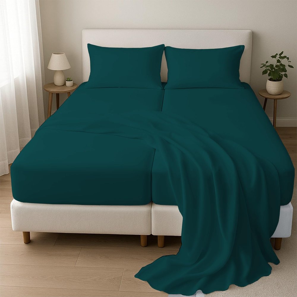1000 Thread Count Split Sheet Set 5 Piece Split King Sheets for Adjustable Beds 100% Egyptian Cotton 21" Deep Pocket Adjustable Bed Sheets Split King Size - Teal Solid