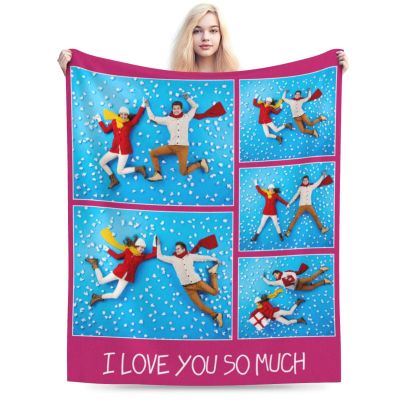 Xswzaqolk Personalized Blanket with Picture Soft Warm Custom Throw Blankets Add Logo Name Any Text as Birthday Valentines Fathers, 5 Photos Style2, 51"x80"