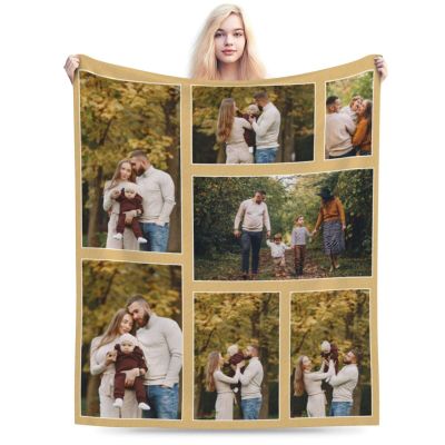 Xswzaqolk Custom Blankets with Picture Text Design Your Own Personalized Flannel Throw Blankets for Birthday Christmas Halloween Fathers Mothers Valentines Day Gift, 7 Photos, 71"x91"