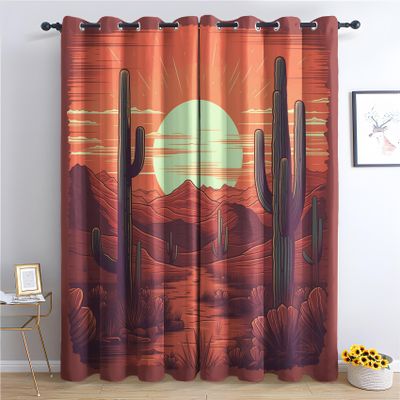 Arizona Desert Blackout Curtains for Bedroom Living Room, Cactus Curtains & Home Decor, Sunset Landscape Window Curtains, Thermal Room Darkening Grommet Drapes, 45 Inch Curtains 2 Panel Set