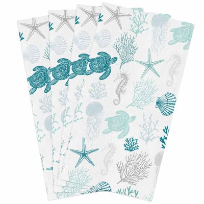 Kewadony Turquoise Coastal Kitchen Towels 4 Pack Dish Towels for Kitchen, Nautical Summer Beach Coral Sea Turtle Absorbent Microfiber Hand Towels for Bathroom, Soft Tea Towels Bar Towels, 18 x 28 Inch
