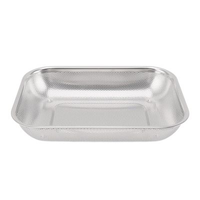 Rectangular Stainless Steel Vegetable Filter Basket, Metal Mesh Fruit Colander Strainer Kitchen Food Washing Basket Drain Bowls (L)