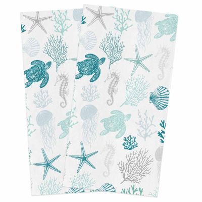 Kewadony Turquoise Coastal Kitchen Towels 2 Pack Dish Towels for Kitchen, Nautical Summer Beach Coral Sea Turtle Absorbent Microfiber Hand Towels for Bathroom, Soft Tea Towels Bar Towels, 18 x 28 Inch