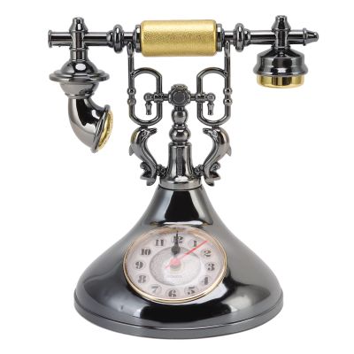 Retro Telephone Alarm Clock, Old Fashioned Royal Style Telephone Clock Antique Telephone Table Clock Model for Home Decorations (black)