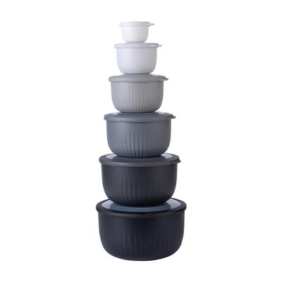 COOK WITH COLOR Prep Bowls with Lids- Wide and Deep Nesting Plastic Small Mixing Bowl Set with Lids, 12 Piece Set - Deep Bowls, Black/White