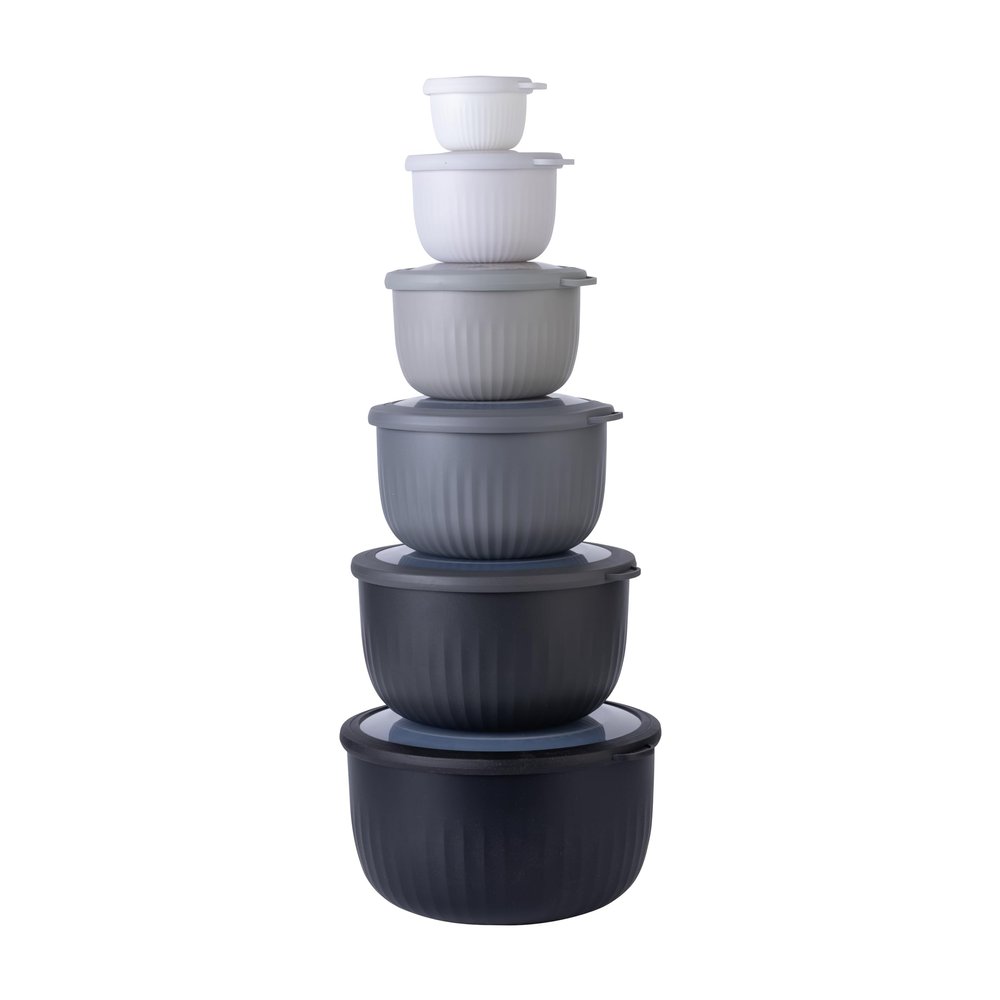 COOK WITH COLOR Prep Bowls with Lids- Wide and Deep Nesting Plastic Small Mixing Bowl Set with Lids, 12 Piece Set - Deep Bowls, Black/White