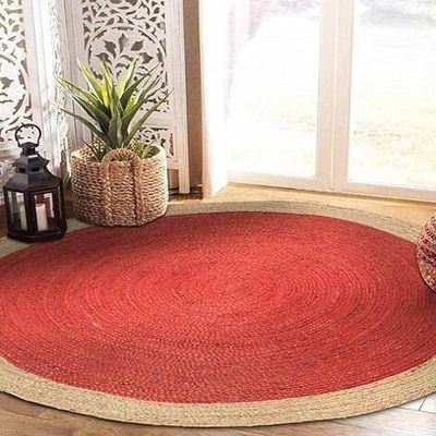 DecorAvenue Handmade Braided Jute Collection Classic Quality Made Natural Hand Woven with Solid Color