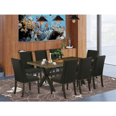 HomeStock Elegant 9-Piece Dining Set - Rectangular Table8 Parson Chairs - MahoganyLight Tan Finish