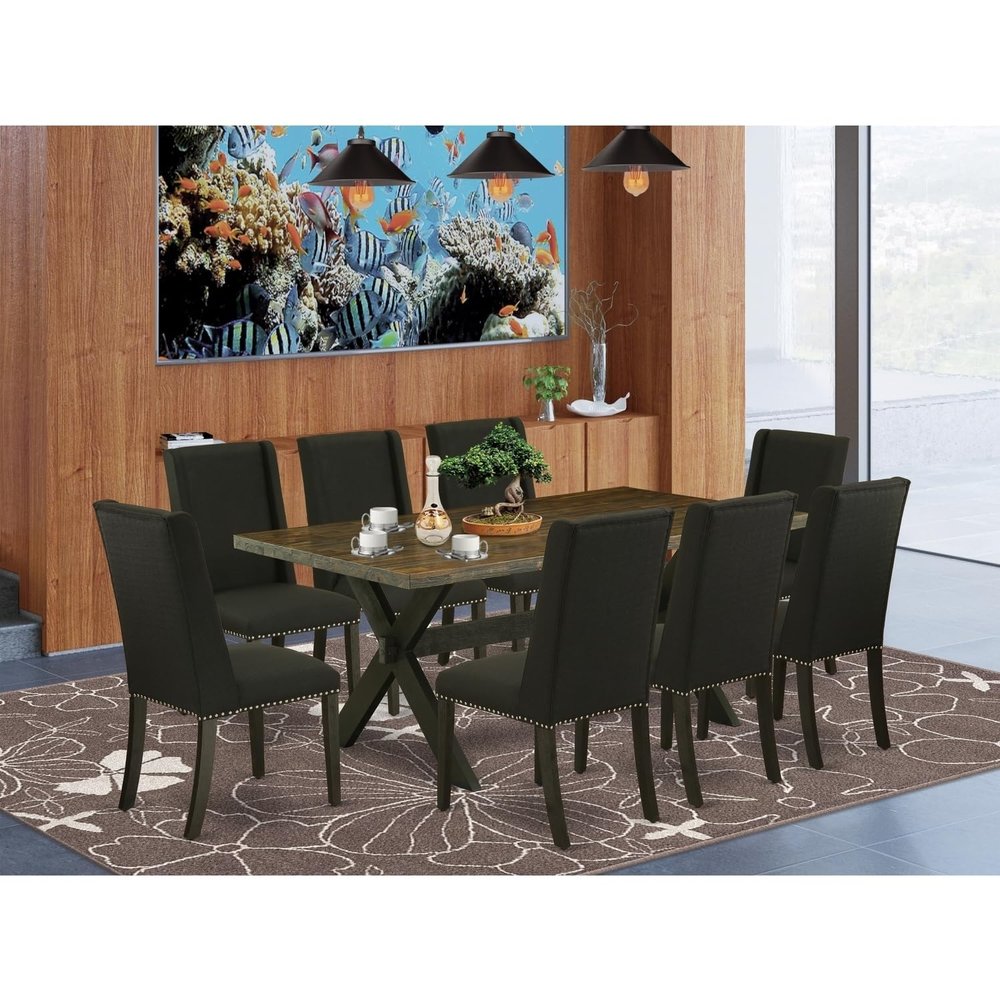 HomeStock Elegant 9-Piece Dining Set - Rectangular Table8 Parson Chairs - MahoganyLight Tan Finish