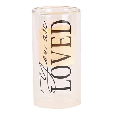 Elanze Designs You are Loved - Black/Clear 8 x 4 Inch Glass Votive Candle Holder