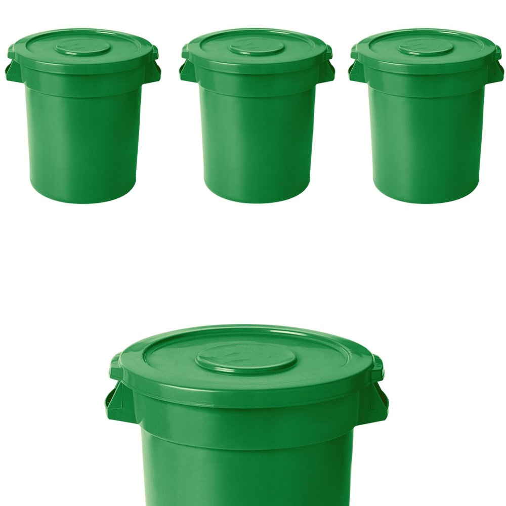 PRO&Family 55 Gallon Trash Can with Lid Round Ingredient Storage Containers Recycling Bin Kitchen Garbage Can Office Garbage Can Trash Barrel Plastic Barrel Yard Waste Bin Outdoor Trashcan (4, Green)