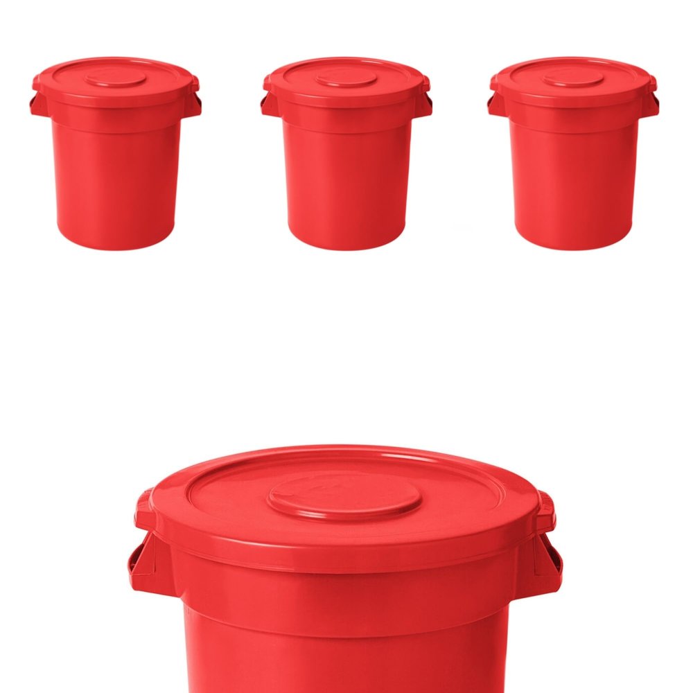 55 Gallon Trash Can With Lid And Dolly Round Ingredient Storage Containers Recycling Bin Kitchen Garbage Can Office Garbage Can Trash Barrel Plastic Barrel Yard Waste Bin Outdoor Trashcan (4, Red)
