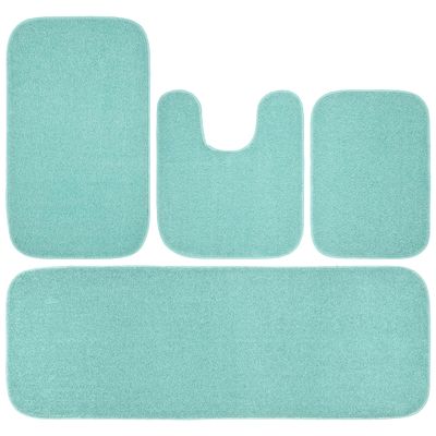 Garland Rug Gramercy Washable Bath Rug  Soft, Plush, Absorbent, Quick-Dry, Durable, 4 Piece Rug Set (Contour Rug, 17"X24", 20"X34", 22"X60" Bath Rugs), Sea Foam