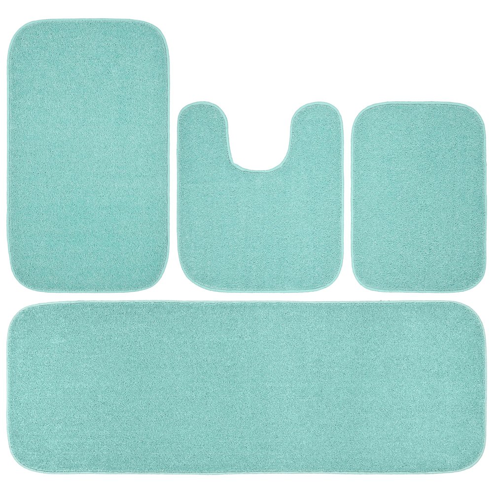 Garland Rug Gramercy Washable Bath Rug  Soft, Plush, Absorbent, Quick-Dry, Durable, 4 Piece Rug Set (Contour Rug, 17"X24", 20"X34", 22"X60" Bath Rugs), Sea Foam