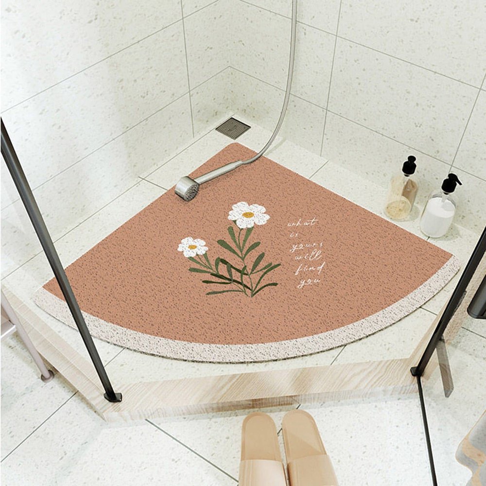 Bathtub mat non slip, curved shower mat,Corner Shower Mat, Curved Bath Mats for Shower, Non-Slip Shower Mats for Inside Shower, Loofah Quadrant Bath Mats with Drain, Washable Sector Bath Mat for Bathr