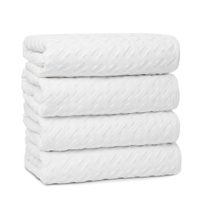 White Cotton Bath Towels Set of 4  30x56 Inches, Ultra Soft & Highly Absorbent, Quick-Drying Large Towels for Bathroom, Gym & Daily Use | Machine Washable | by Casual Living (Cane Collection)
